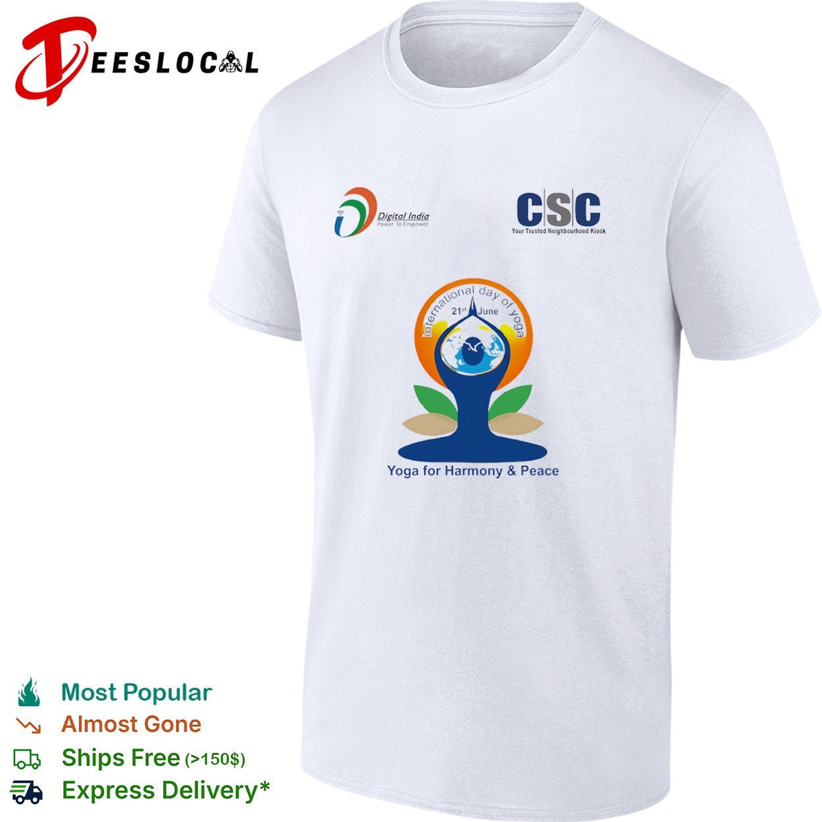 International Day of Yoga 21st June Digital India CSC Yoga for Harmony and Peace shirt Unisex