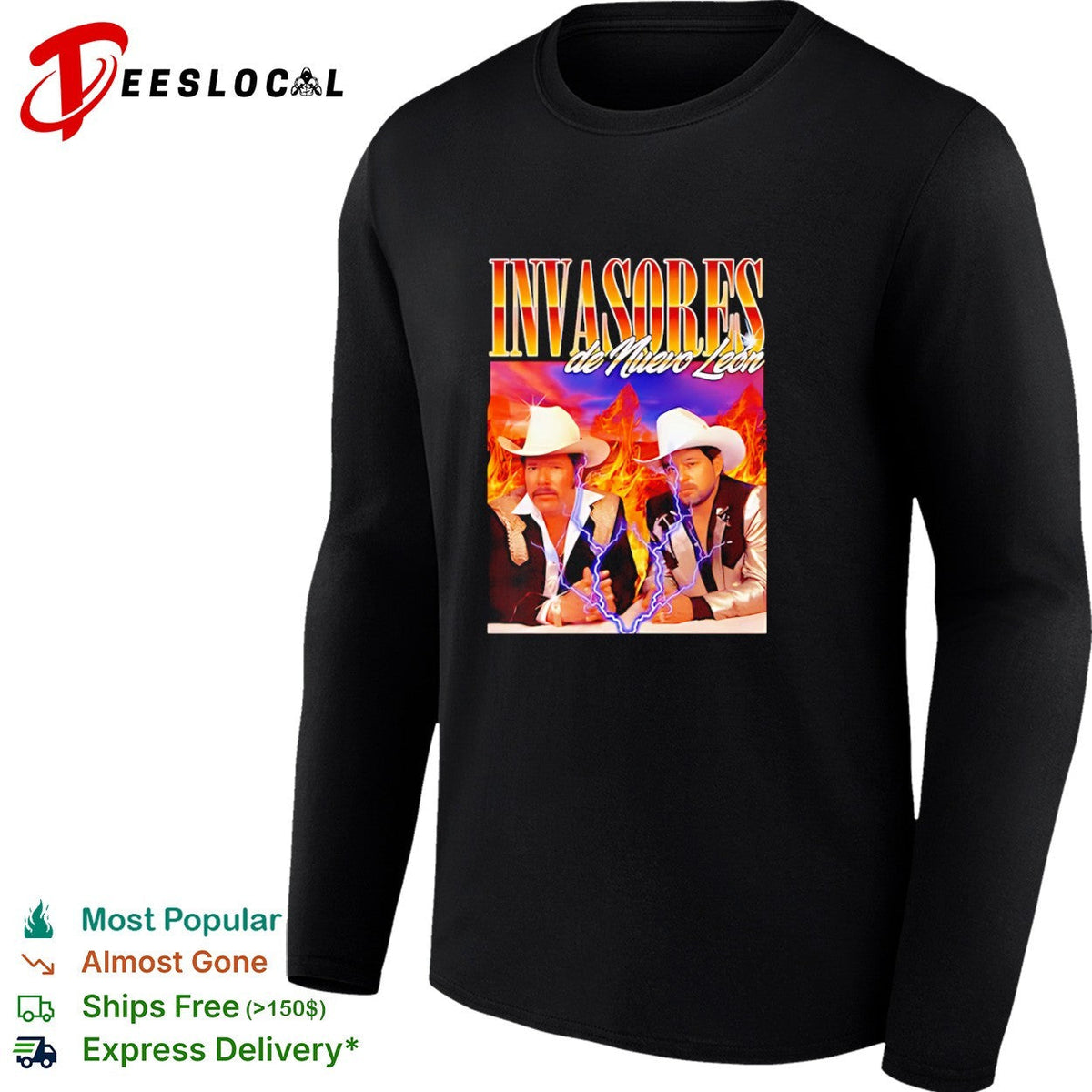 Invasores de Nuevo Leon Band Music Tribute Lightning Fire Shirt Unisex
