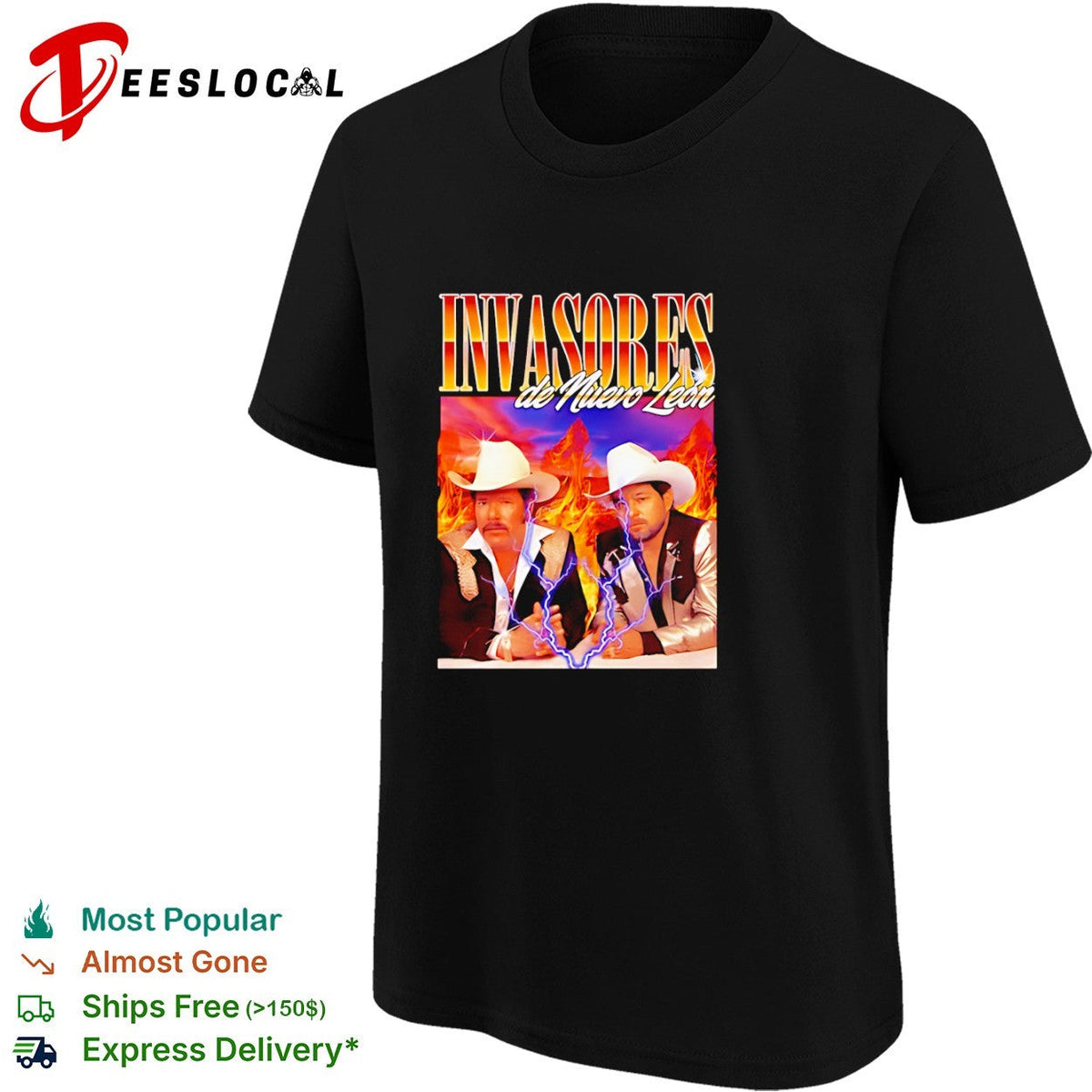 Invasores de Nuevo Leon Band Music Tribute Lightning Fire Shirt Unisex