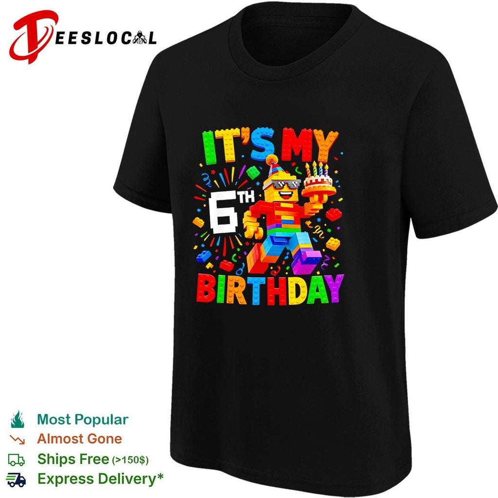 It is my 6th birthday building blocks brick construction celebration shirt Unisex