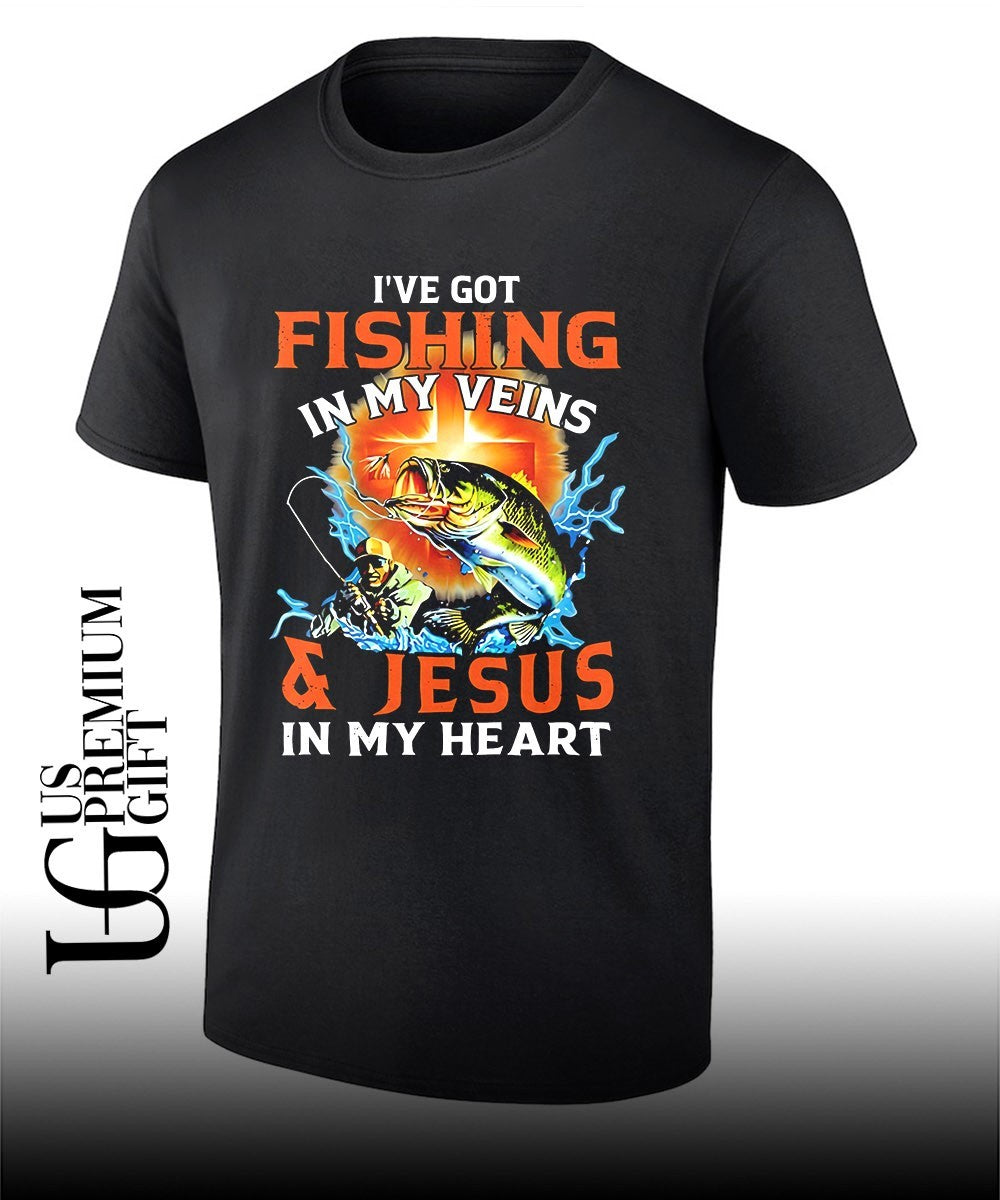 I’ve got fishing in my veins and jesus in my heart shirt Unisex
