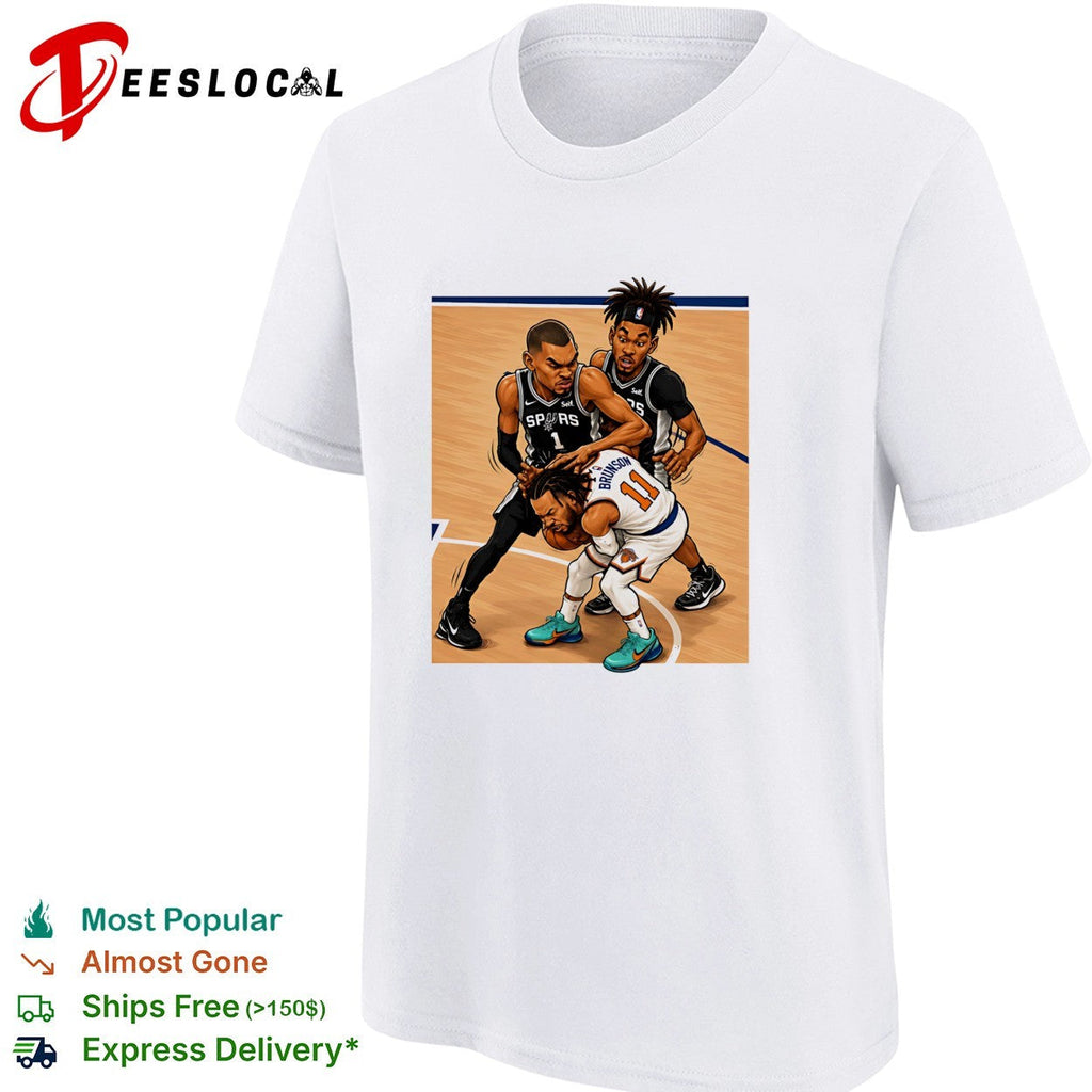Jalen Brunson Knicks vs Victor Wemby San Antonio Spurs cartoon shirt Unisex