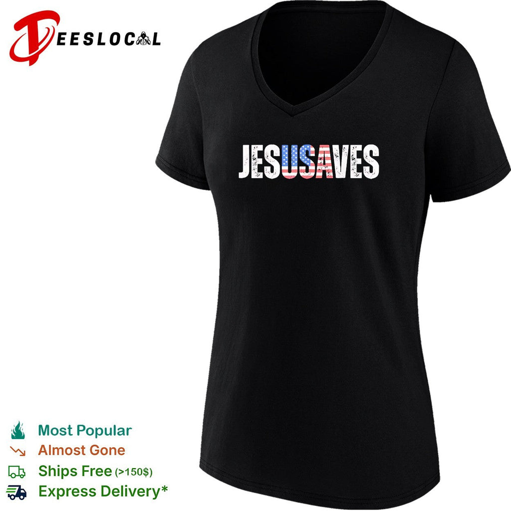 JesUSAves patriotic Christian pun bold text shirt Unisex