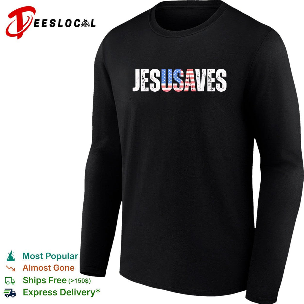 JesUSAves patriotic Christian pun bold text shirt Unisex