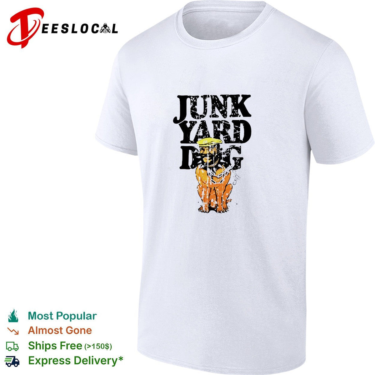 Junkyard dog wearing hat cartoon shirt Unisex