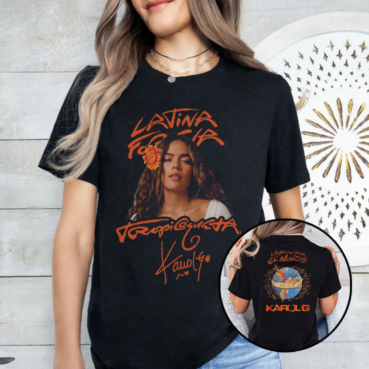 Karol G Viajando Por El Mundo Tropitour Shirt Unisex