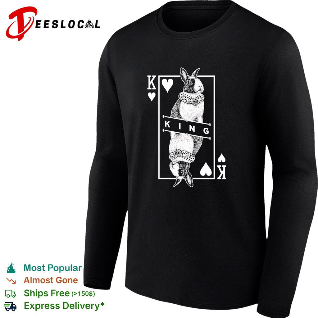 King of Hearts Rabbit Playing Card Deck Illustration White Text Graphic shirt Unisex