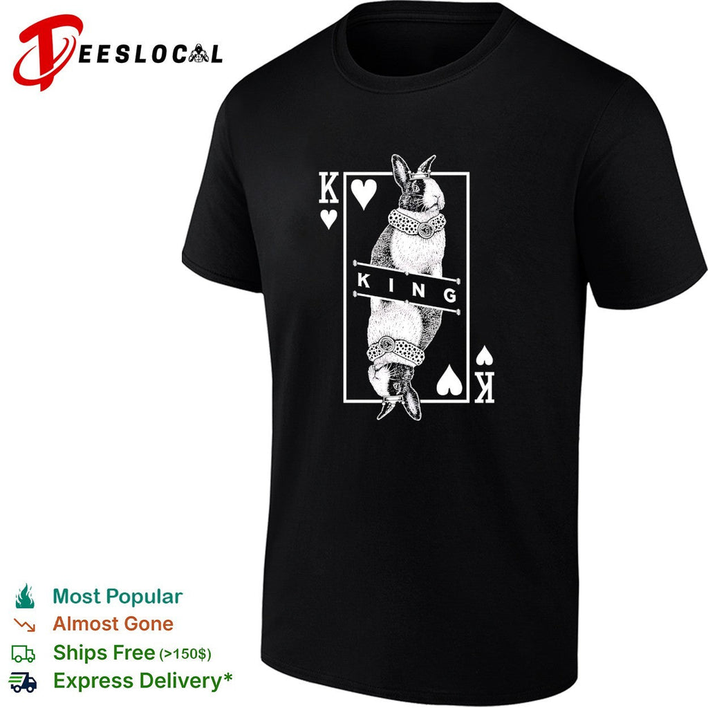 King of Hearts Rabbit Playing Card Deck Illustration White Text Graphic shirt Unisex