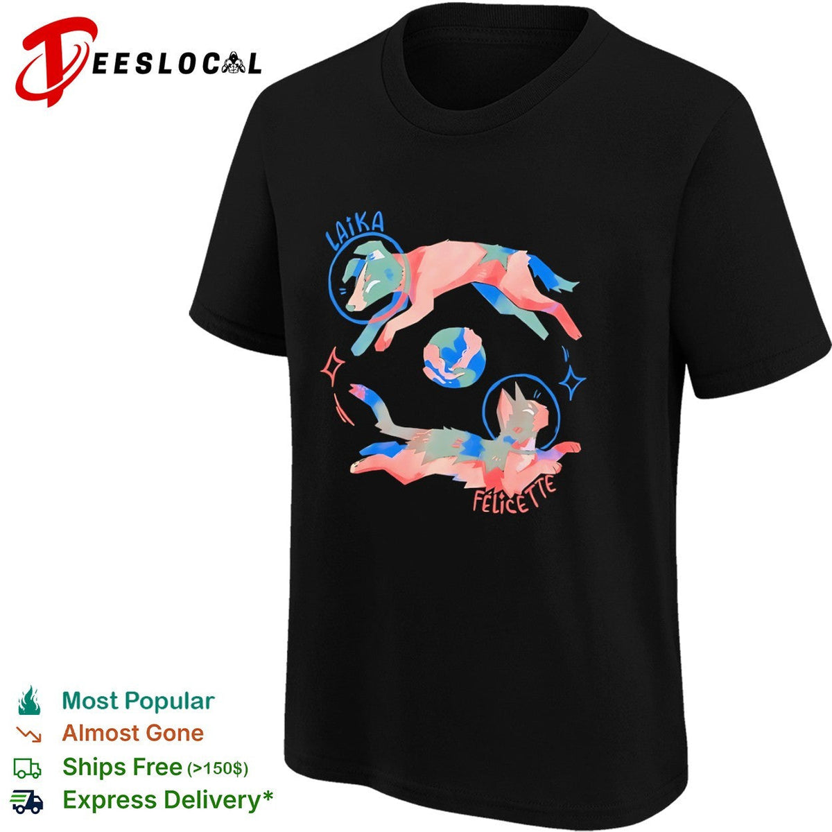 Laika and Felicette space animals planet earth universe cosmic star travel shirt Unisex
