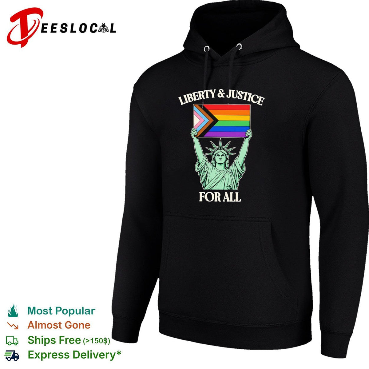 Liberty and Justice for All Statue of Liberty Progress Pride Flag shirt Unisex