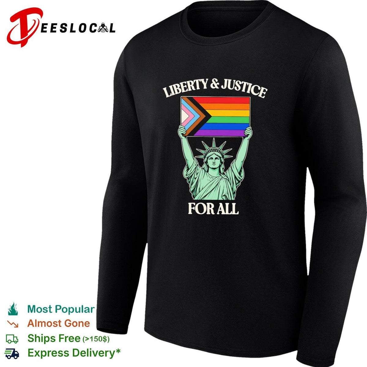 Liberty and Justice for All Statue of Liberty Progress Pride Flag shirt Unisex