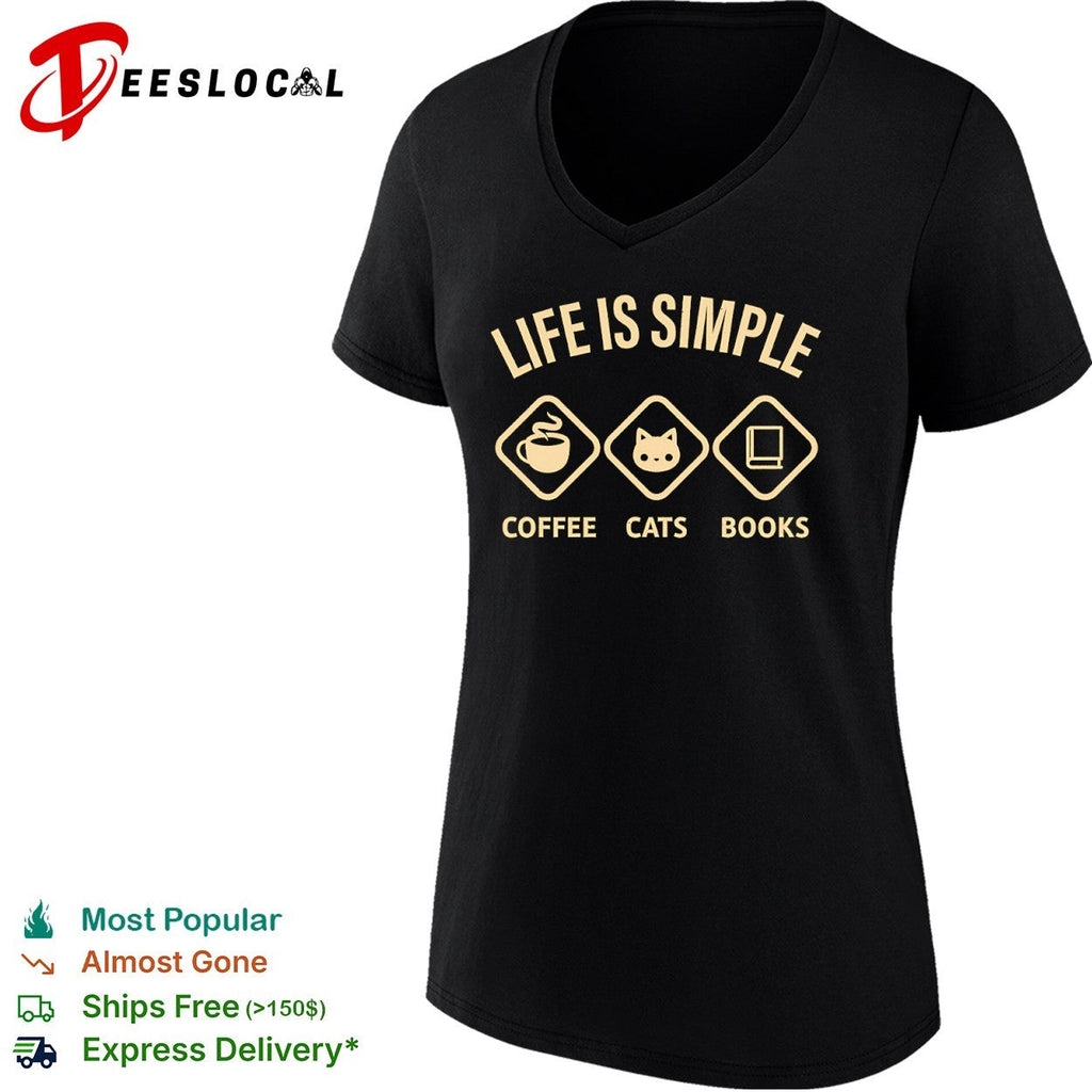 Life is simple Coffee Cats and Books shirt Unisex