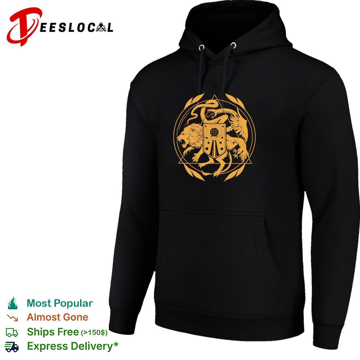 Lion dragon snake crest heraldic gold emblem gothic shirt Unisex