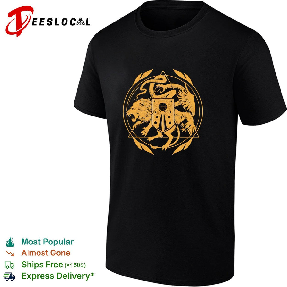 Lion dragon snake crest heraldic gold emblem gothic shirt Unisex