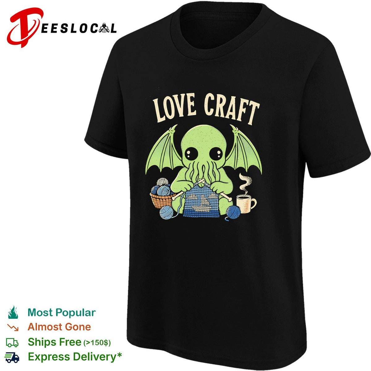 Love Craft Cthulhu Knitting Yarn Coffee Steam Parody Pop Culture Mythos Shirt Unisex