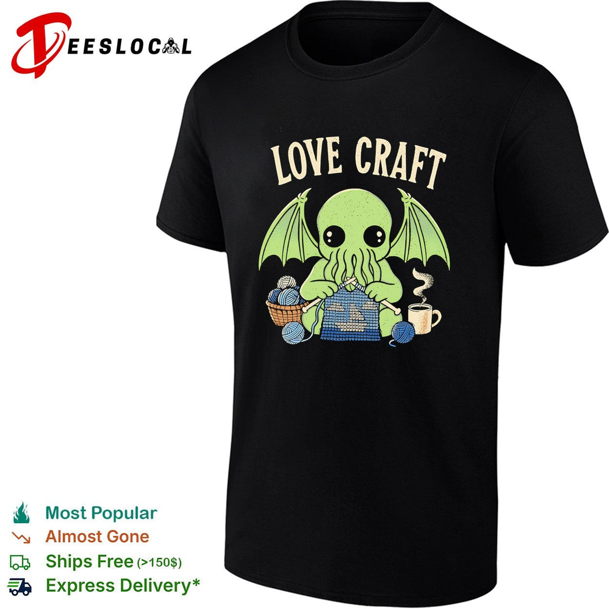 Love Craft Cthulhu Knitting Yarn Coffee Steam Parody Pop Culture Mythos Shirt Unisex