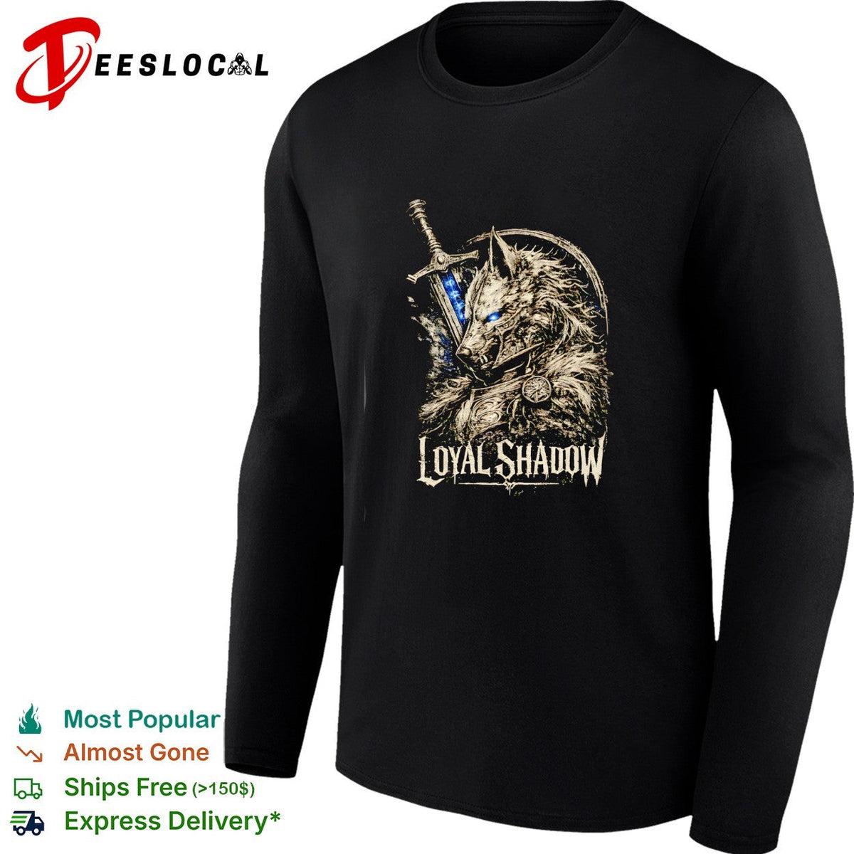 Loyal shadow wolf sword shield fantasy crest art shirt Unisex