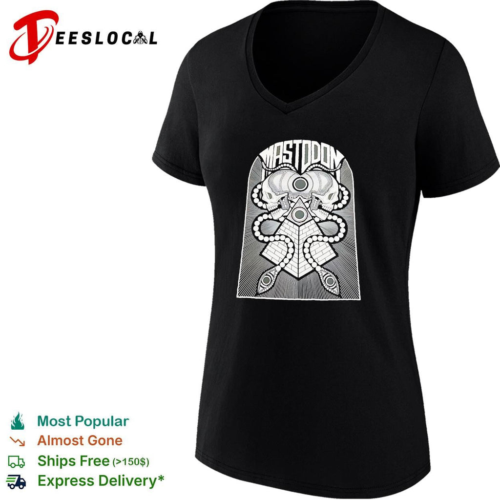 Mastodon band skulls and pyramid occult geometry symbol black and white ink shirt Unisex
