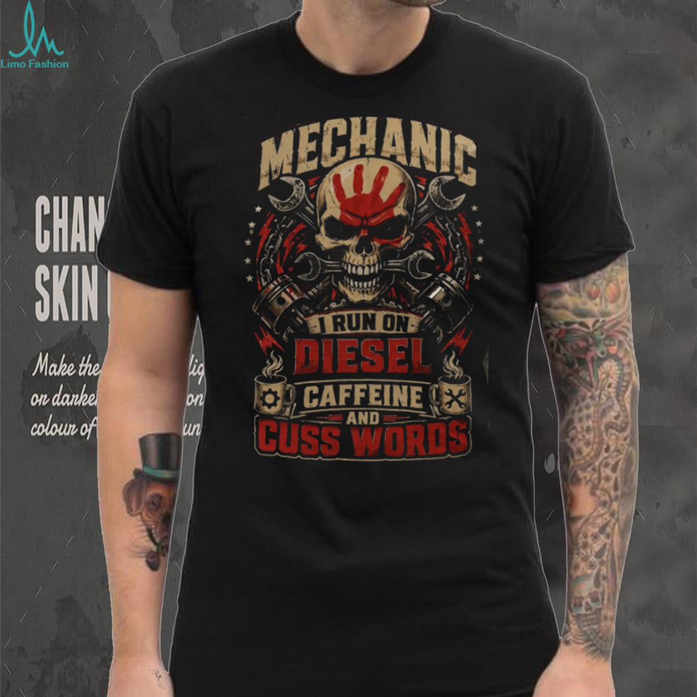 Mechanic Skull Diesel Caffeine Cuss Words Auto Repair Shirt