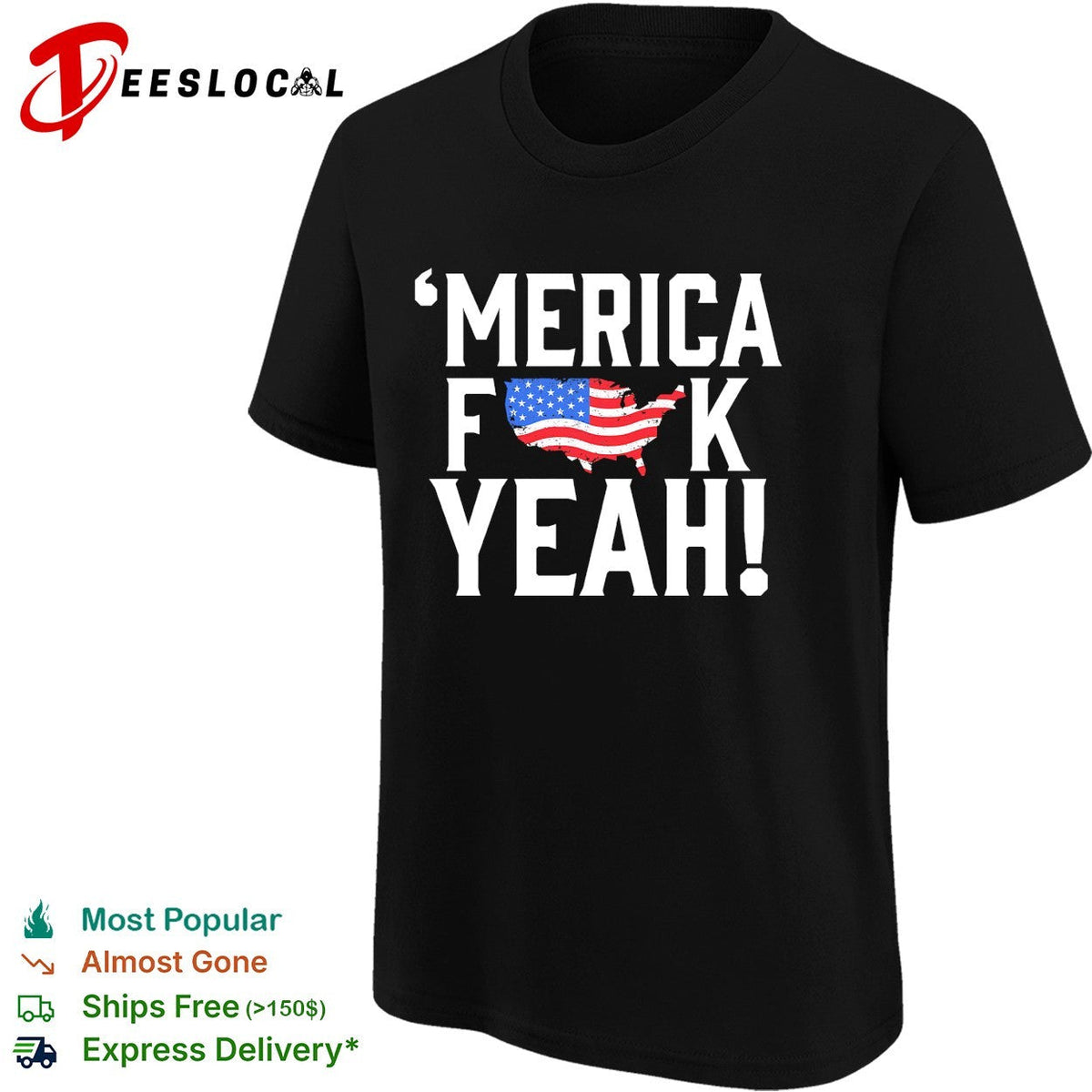 Merica censored bold USA map flag text shirt Unisex