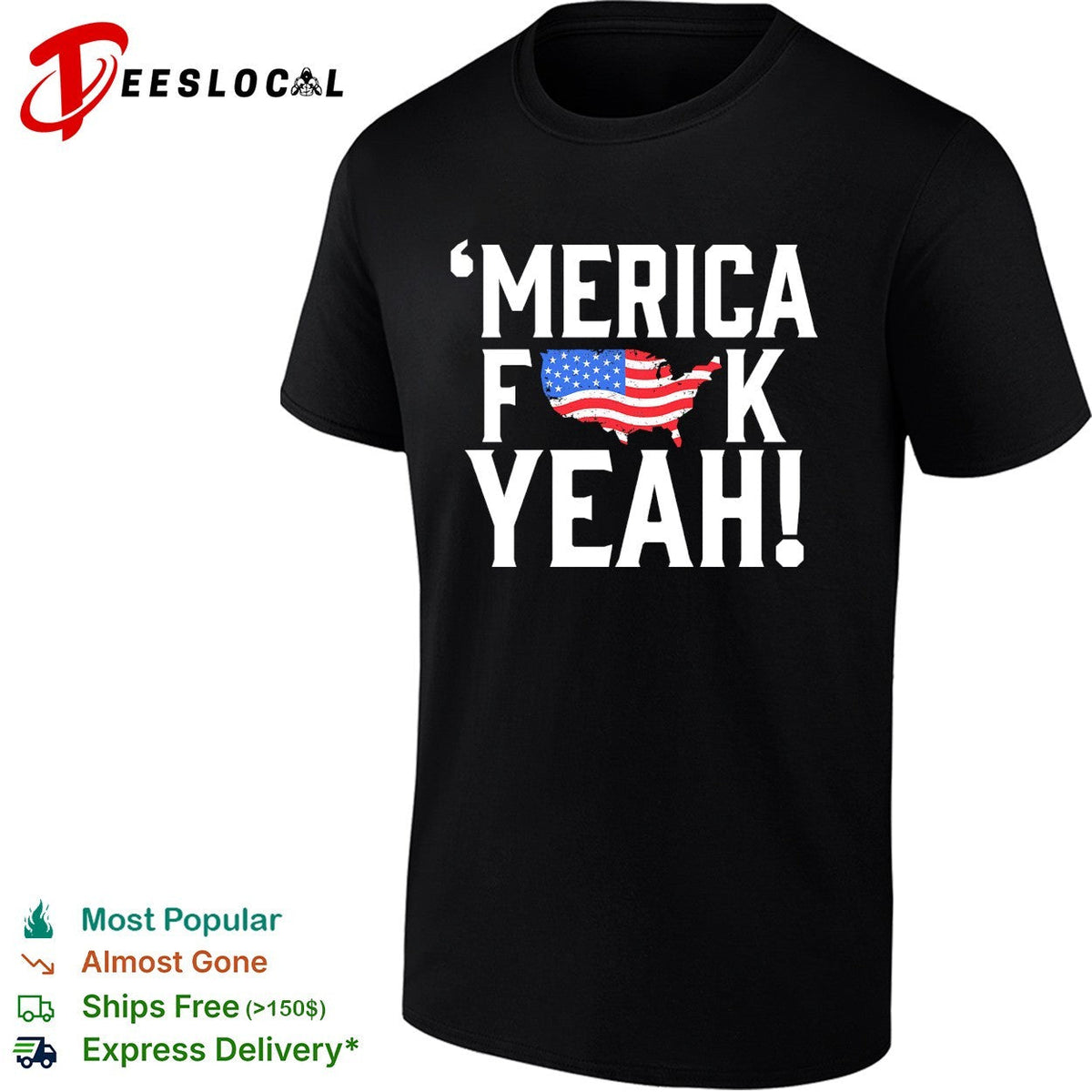 Merica censored bold USA map flag text shirt Unisex