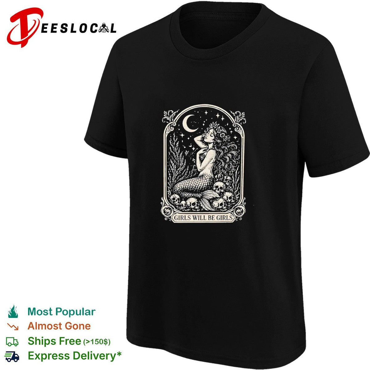 Mermaid sitting on rocks girls will be girls shirt Unisex