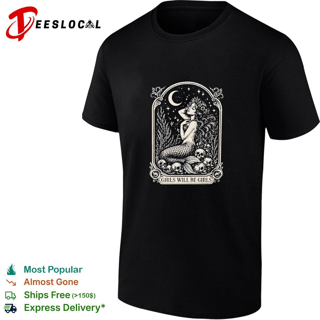 Mermaid sitting on rocks girls will be girls shirt Unisex