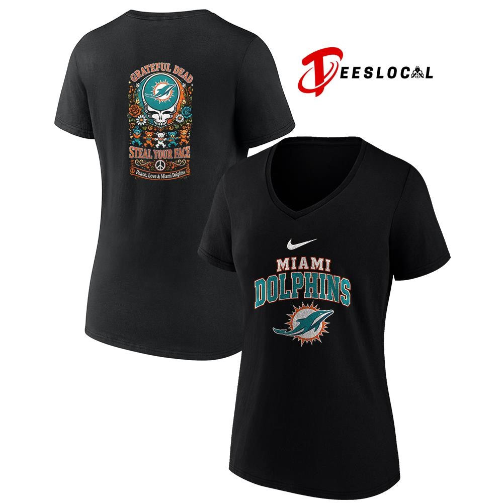 Miami Dolphins x Grateful Dead steal your face peace love logo shirt Unisex