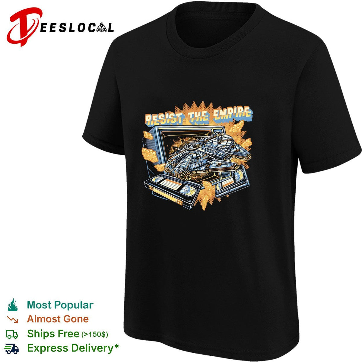 Millennium Falcon bursting through TV resist the empire shirt Unisex