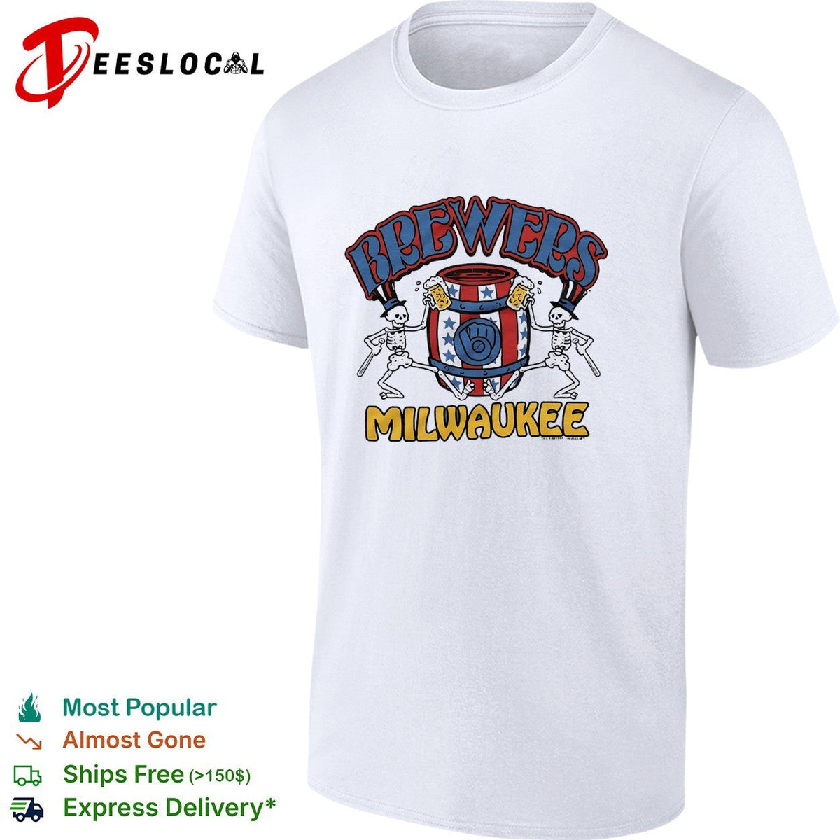 Milwaukee Brewers x Grateful Dead dancing skeleton Milwaukee graphic shirt Unisex
