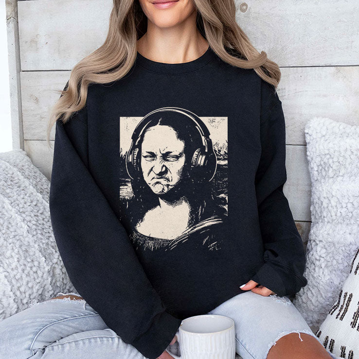 Mona Lisa Headphones Annoyed T Shirt Unisex