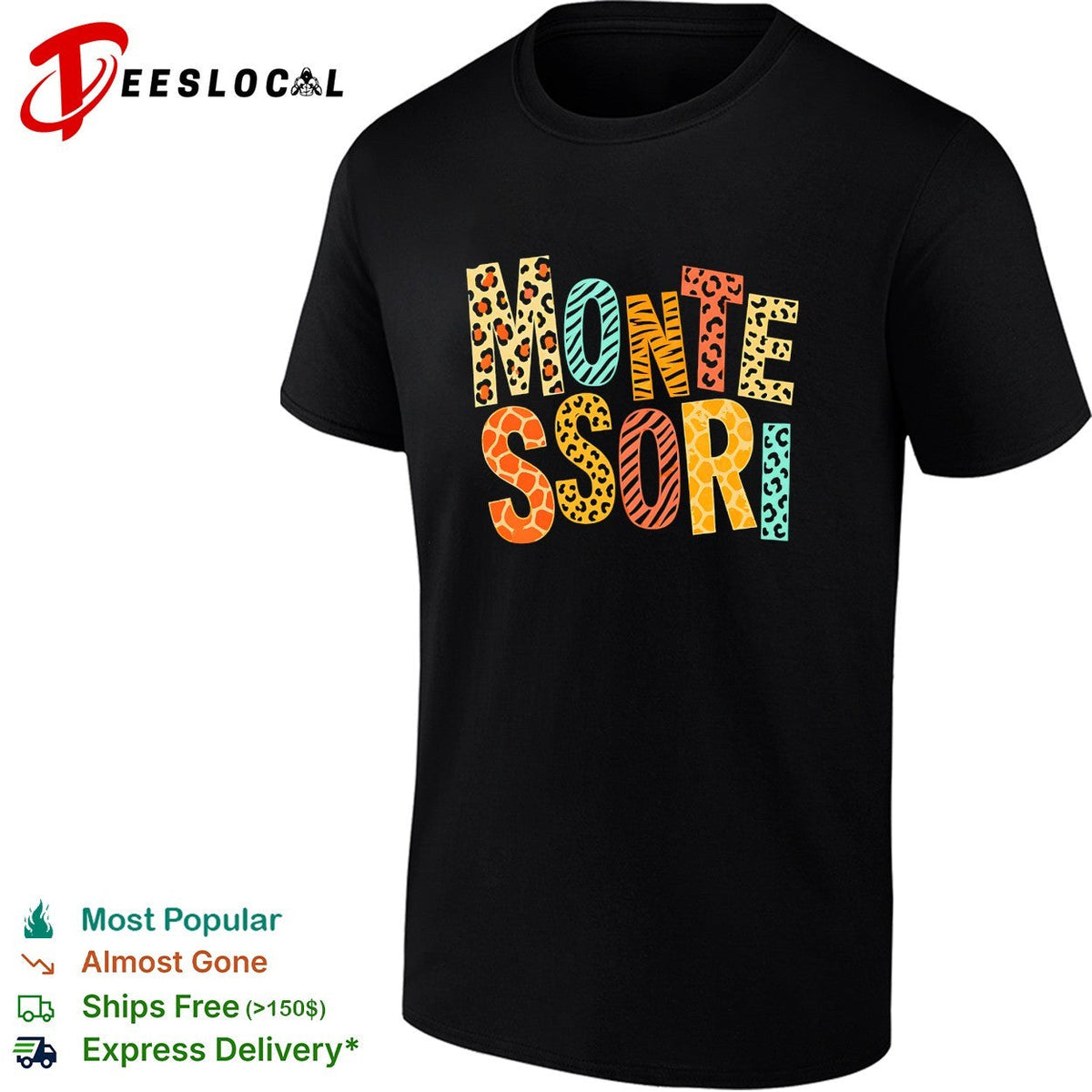 Montessori leopard print text shirt Unisex