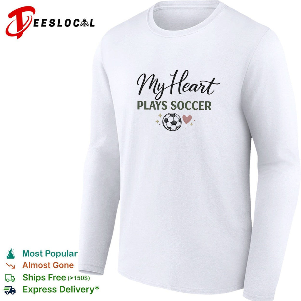 My heart plays soccer with a heart and ball icon on a casual athletic comfort shirt Unisex