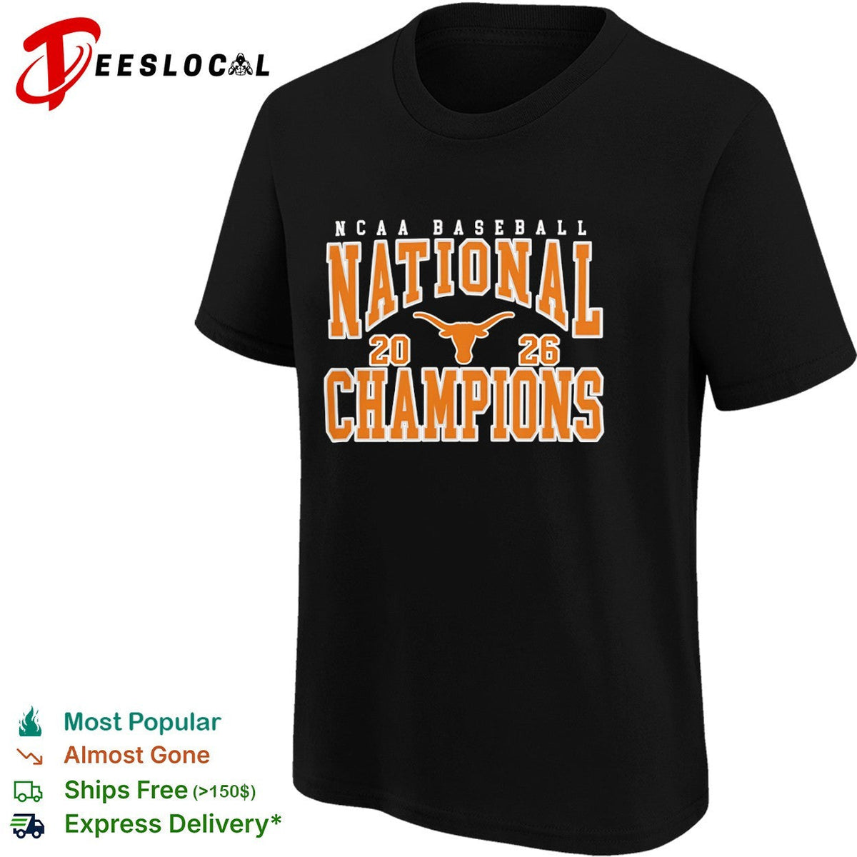 NCAA Baseball National Champions 2026 Texas Longhorns Logo Text Design shirt Unisex