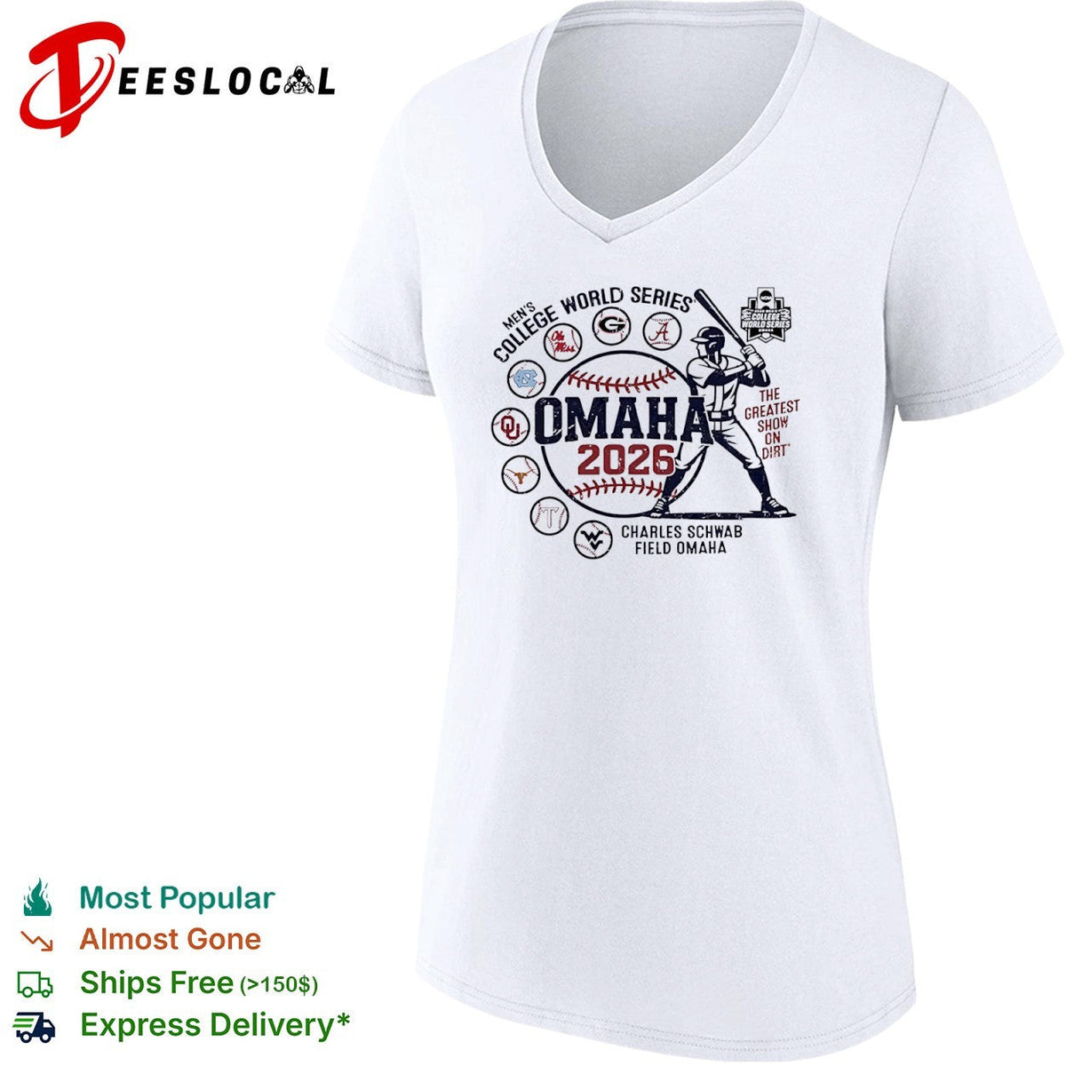 NCAA Mens College World Series the greatest show on dirt Omaha 2026 Charles Schwab Field shirt