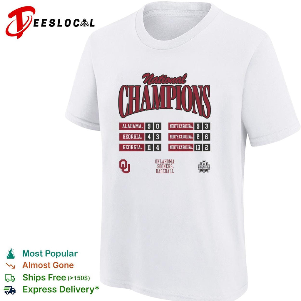 National Champions Alabama Georgia North Carolina Oklahoma Sooners Baseball shirt Unisex