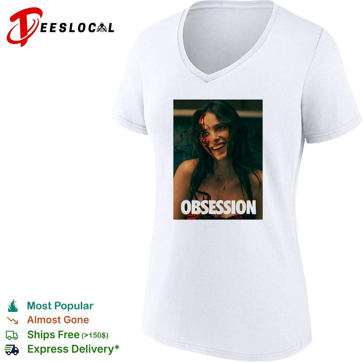 Nikki Freeman bloody faced woman smiling horror movie poster art shirt Unisex
