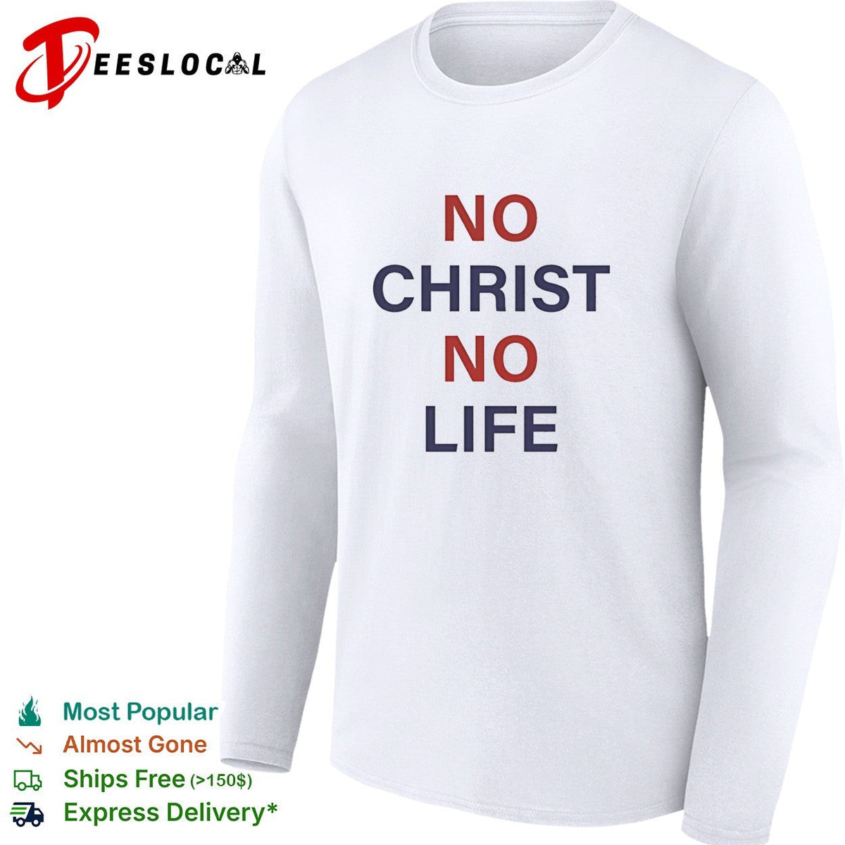 No Christ no life blue and red text shirt Unisex