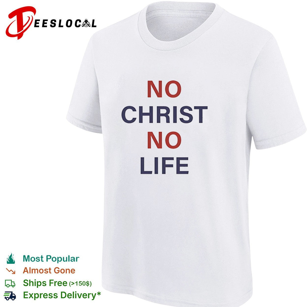 No Christ no life blue and red text shirt Unisex