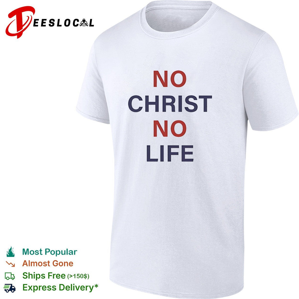 No Christ no life blue and red text shirt Unisex