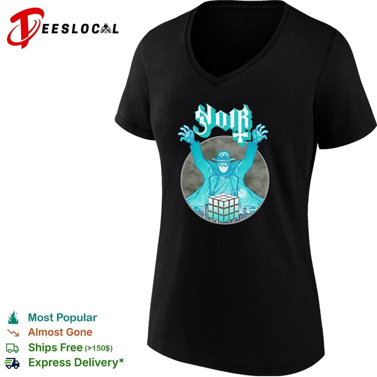 Noir mysterious masked figure Rubik’s cube gothic dark graphic shirt Unisex