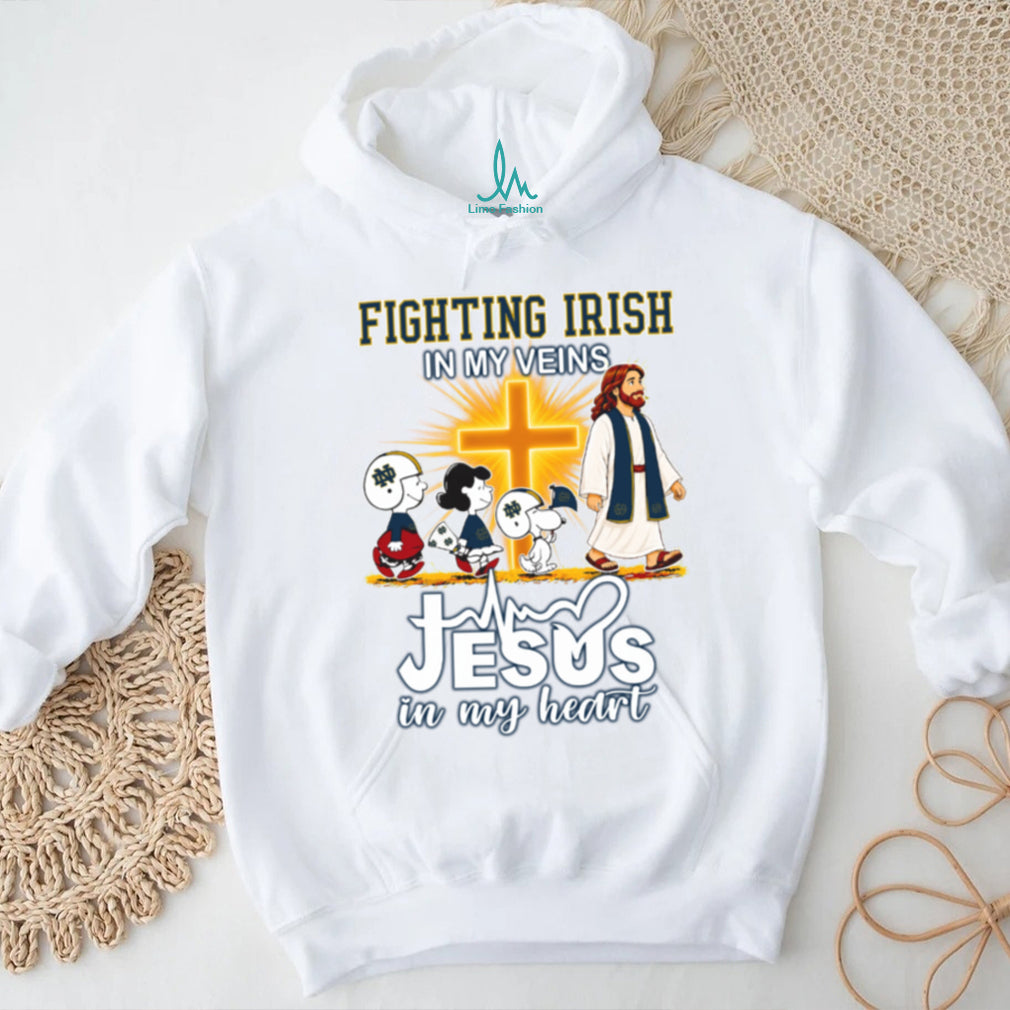 Notre Dame Fighting Irish X Peanuts In My Veins Jesus In My Heart Walk T Shirt
