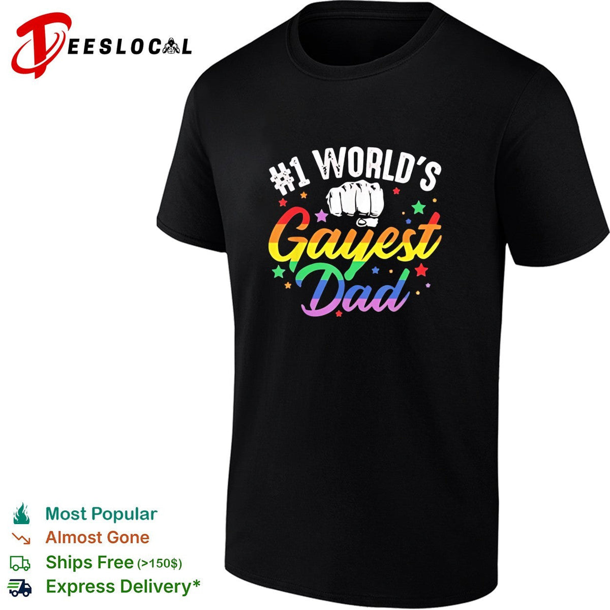 Number 1 world’s gayest dad rainbow pride bold colorful lettering graphic shirt Unisex