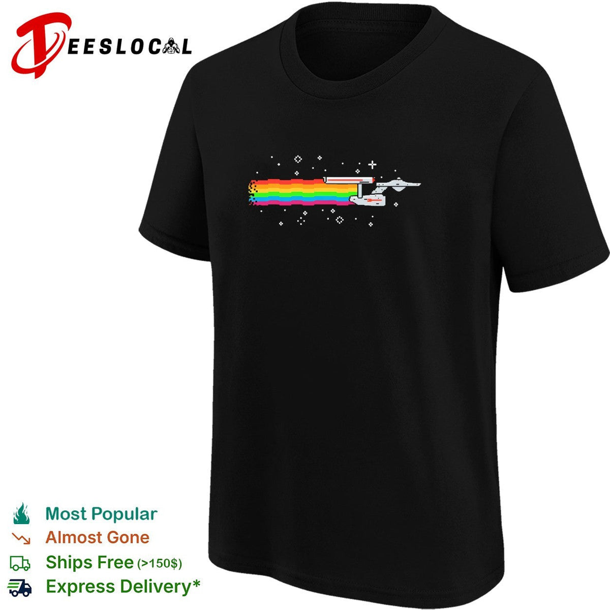 Nyan cat rainbow pixel art space sci-fi starship shirt Unisex