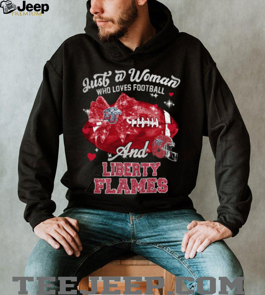 Just A Woman Who Loves Football And Liberty Flames Helmet Tee