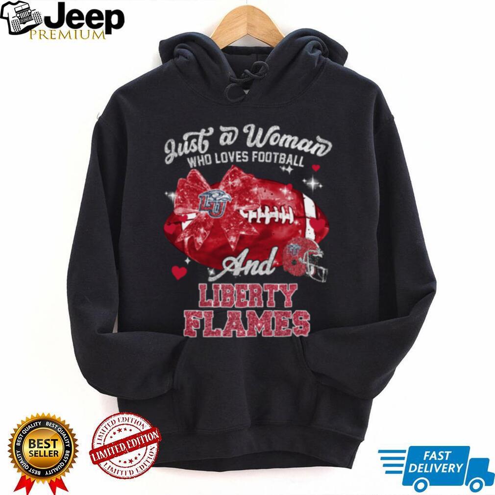 Just A Woman Who Loves Football And Liberty Flames Helmet Tee