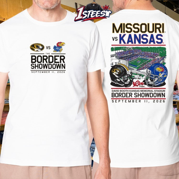Missouri Tigers vs Kansas Jayhawks Football David Booth Kansas Memorial Stadium Border Showdown September 11 2026 Hemets T-shirts