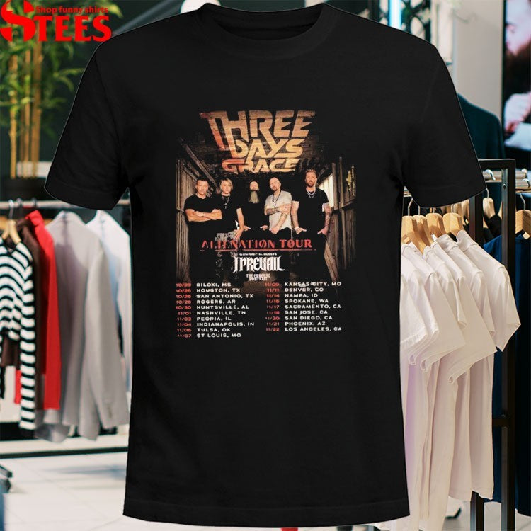 Three Days Grace Alienation Tour 2026 With Special Guest I Prevail And The Funeral Portrait T-Shirts