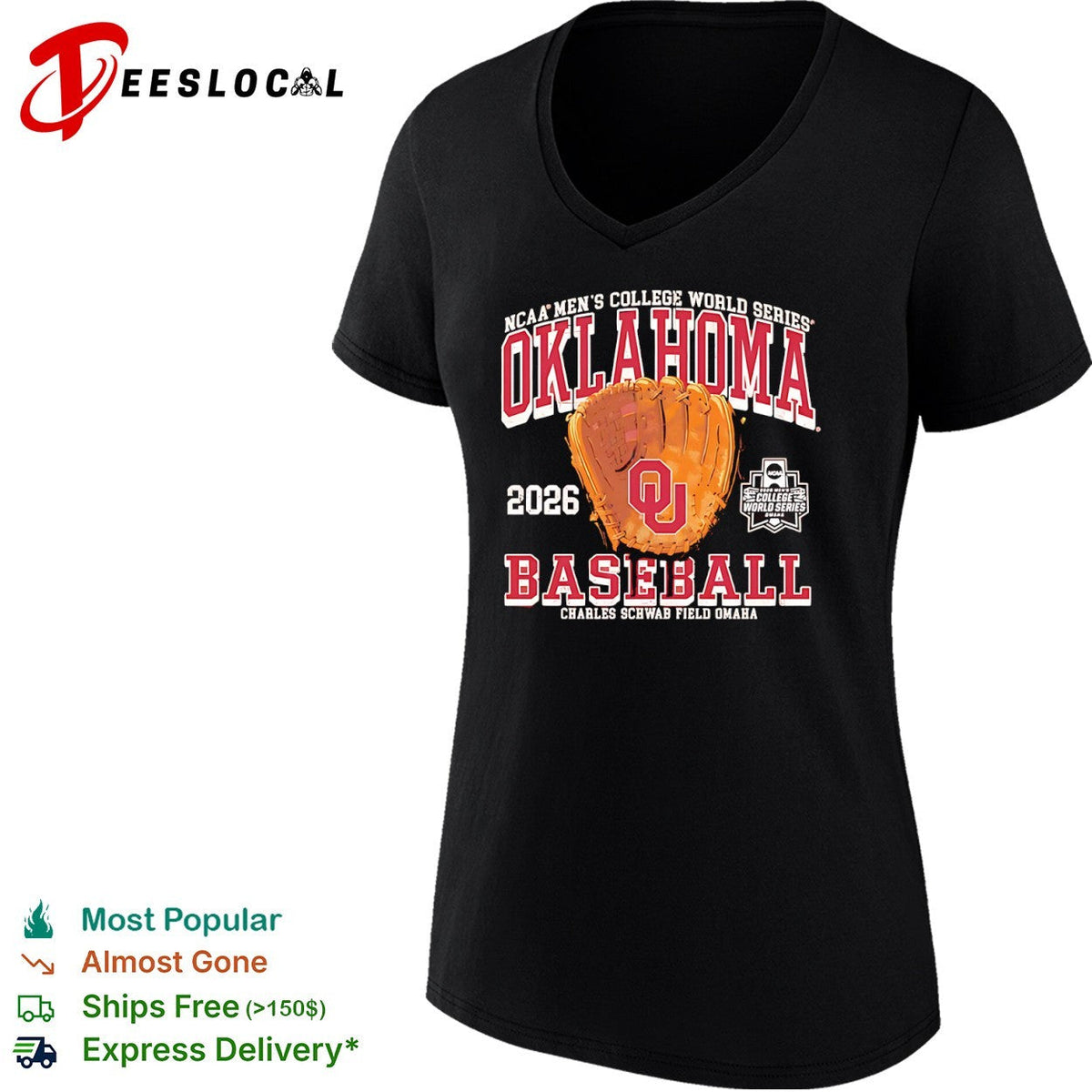 Oklahoma Sooners 2026 NCAA College World Series Baseball Charles Schwab Field shirt Unisex