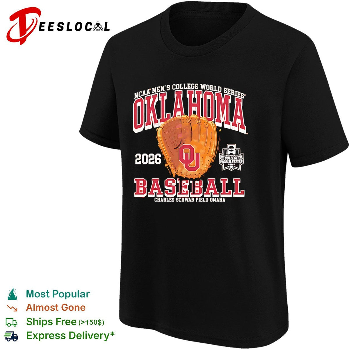 Oklahoma Sooners 2026 NCAA College World Series Baseball Charles Schwab Field shirt Unisex